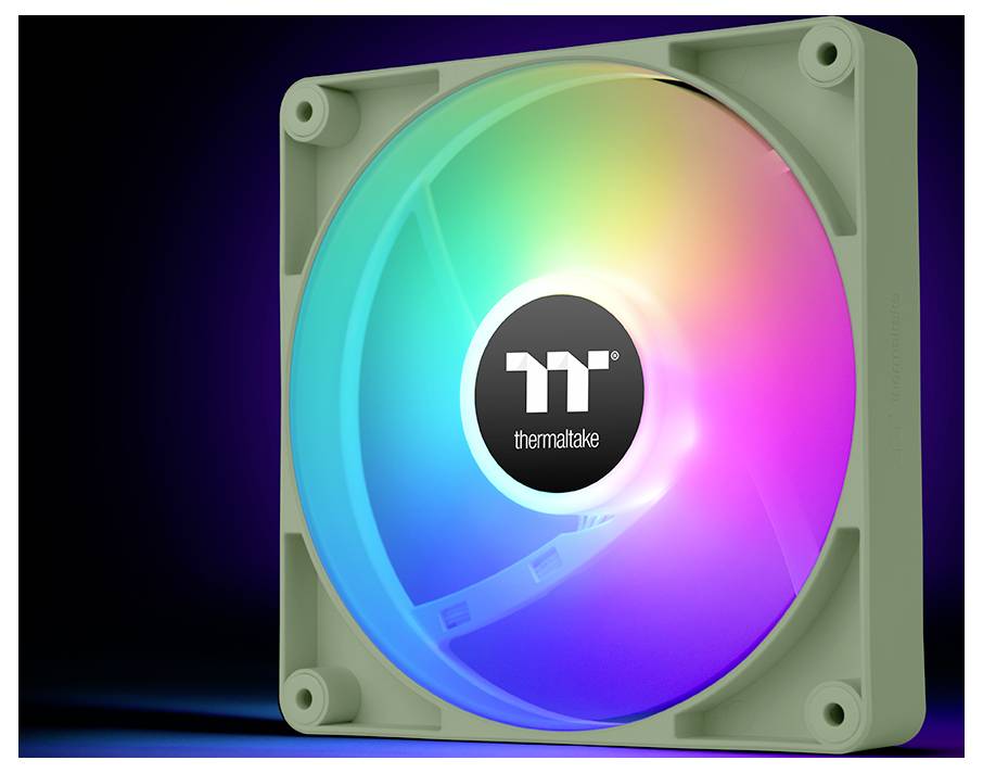 Chladič počítača Thermaltake s živým RGB osvtlením v rôznych farbách na tmavom pozadí.