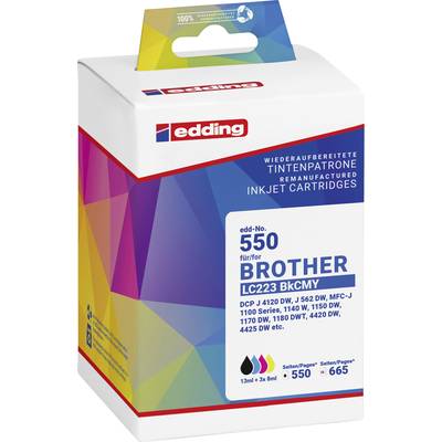 Balenie atramentovej kazety edding, model 550 pre tlačiarne BROTHER, s farbami azúrová, purpurová, žltá. Kompatibilné so sériami DCP a MFC.