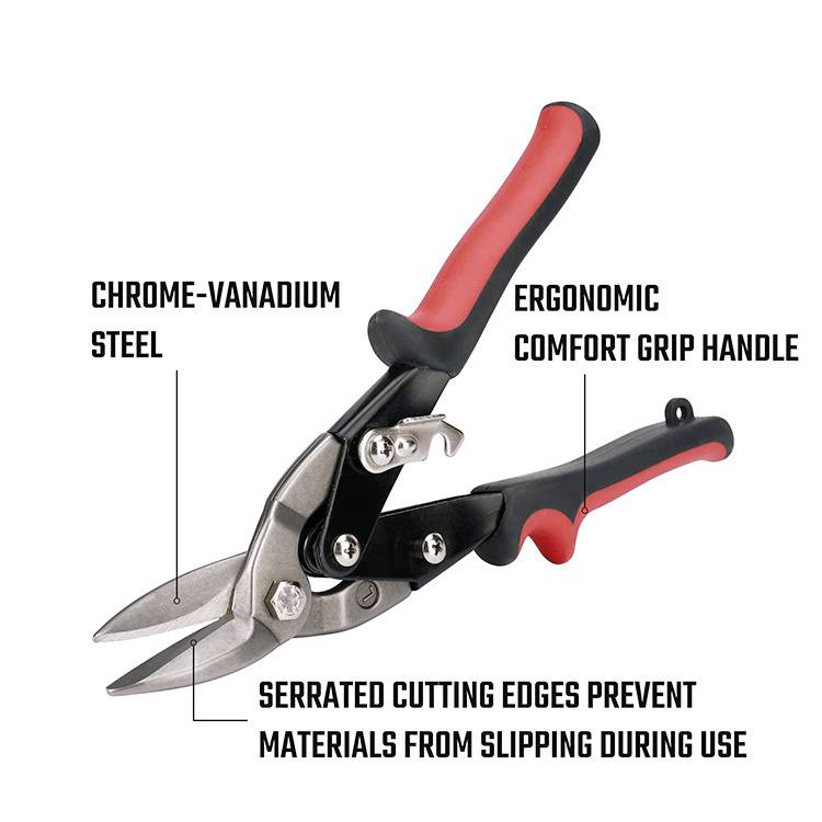 Kovové nožnice z chróm-vanádiovej ocele s ergonomickou pohodlnou rukoväťou. Zubaté rezné hrany zabraňujú šmyknutiu materiálu.
