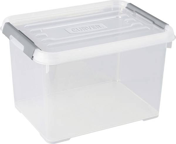 Curver 243808 úložný box, HANDY, stohovateľné, (d x š x v) 400 x 290 x 260 mm, priehľadná, strieborná, 1 ks