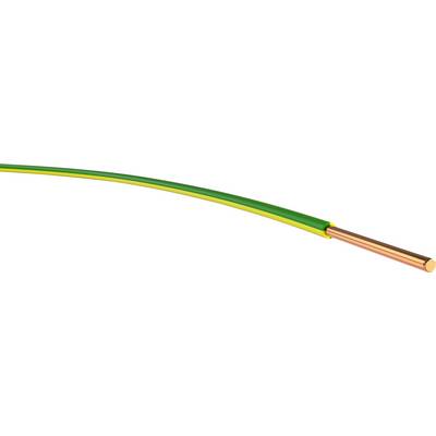 Izolovaný elektrický kábel so zeleno-žltým plášťom, ktorý obklopuje medený drôt. Často sa používa na uzemnenie.