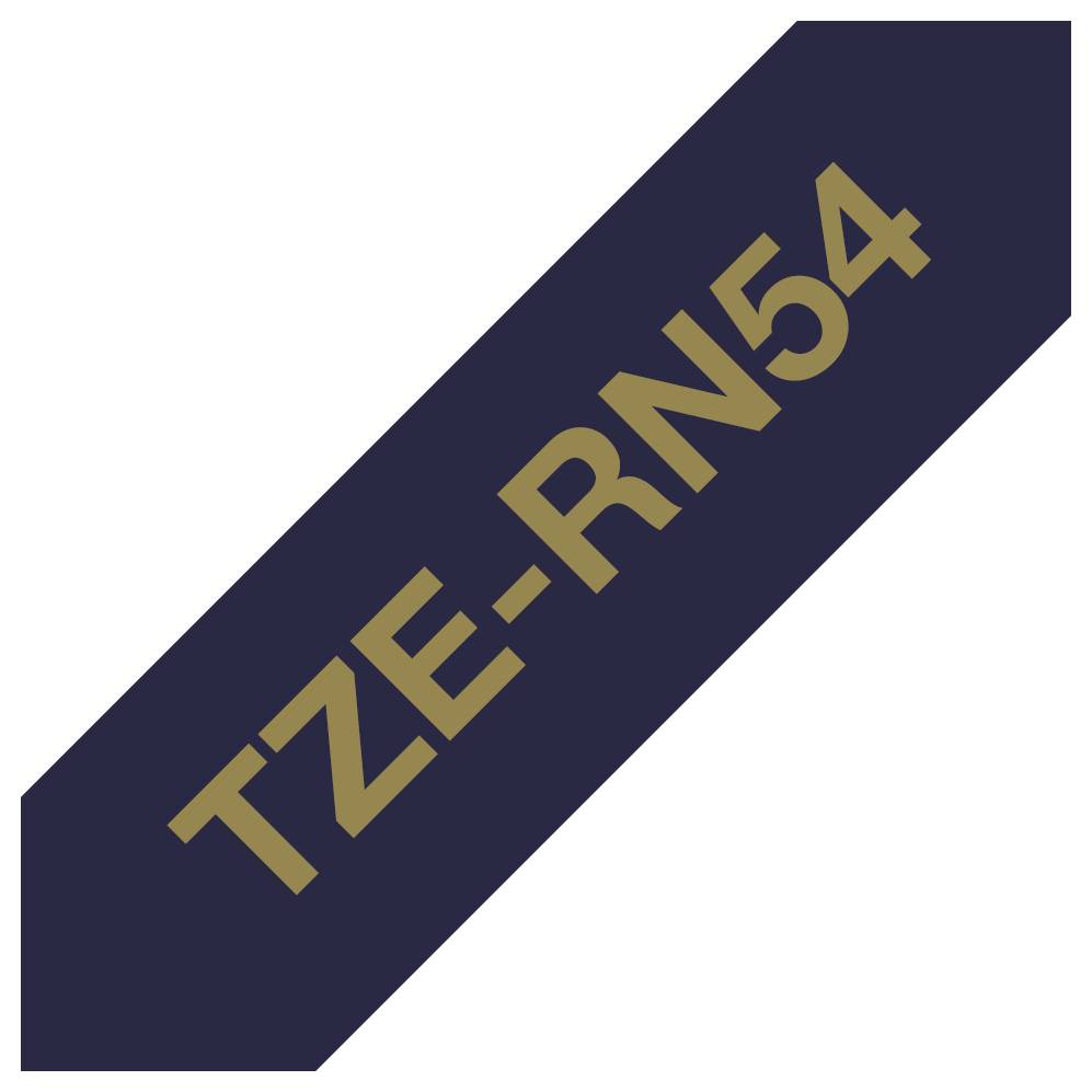 Tmavá modrá etiketa so zlatým textom čítajúcim "TZE-RN54" zobrazená diagonálne.