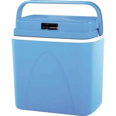 Modrý chladiaci box s rukoväťou, vhodný na prepravu potravín.