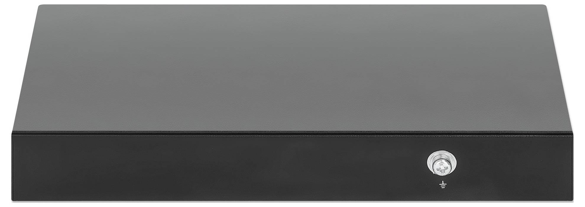 Čierny obdĺžnikový box s otvorom v tvare kľúčovej diery na prednej strane.