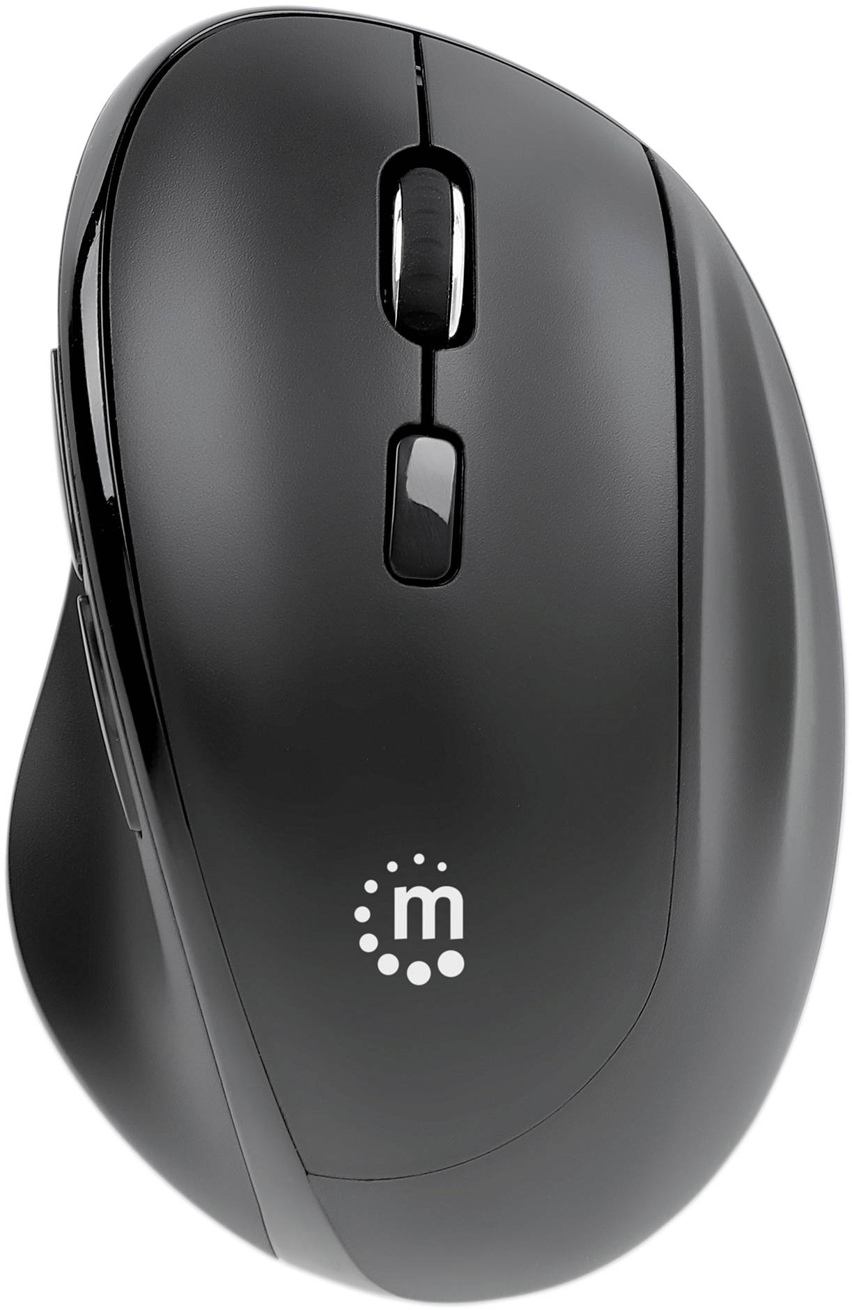 Manhattan 190237 Mouse ergonomico Senza fili Ottico Nero 3 Tasti 800 dpi, 1200 dpi, 1600 dpi Ergonomico, Rotella di scorrimento integrata