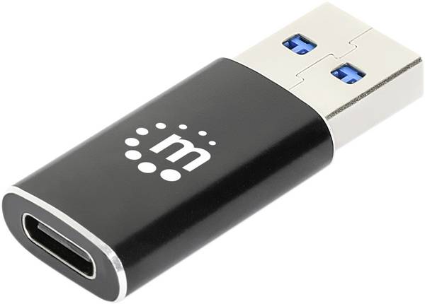 Manhattan USB 3.1 (Gen 2) adaptér [1x USB 3.1 zástrčka A - 1x zásuvka USB 3.2 Gen 2 typu C (USB 3.1) ] USB-A-Stecker auf USB-C-Buchse USB 3.2 Gen 2 10 Gbit/s 3 A Aluminium schwarz