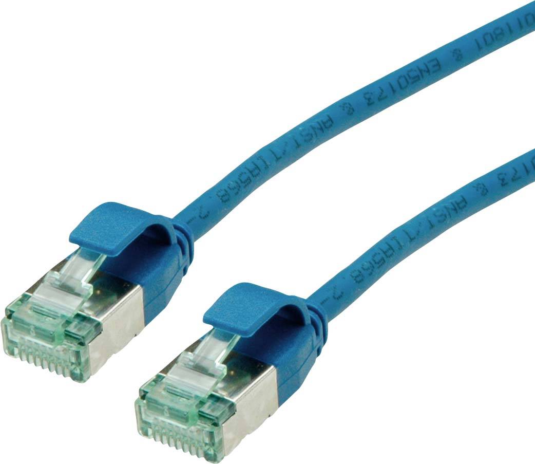roline recycled material 21.45.3340 RJ45 sieťové káble, prepojovacie káble CAT 6A U/FTP 0.15 m modrá netienený, extrémne-0