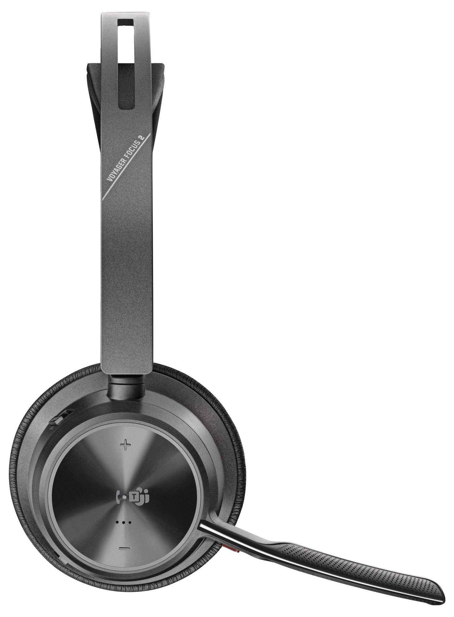 Čierny bezdrôtový headset s integrovaným mikrofónom a nastaviteľným oblúkom, vhodný pre telefonické hovory a počúvanie hudby.