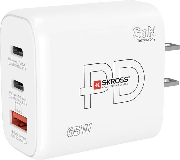 Skross Power Charger 65W PD GaN US USB nabíjačka do interiéru, max. prúd 3.25 A, 3 x 1x USB-A, 2x USB-C®, SKCH001265WPDUSCN