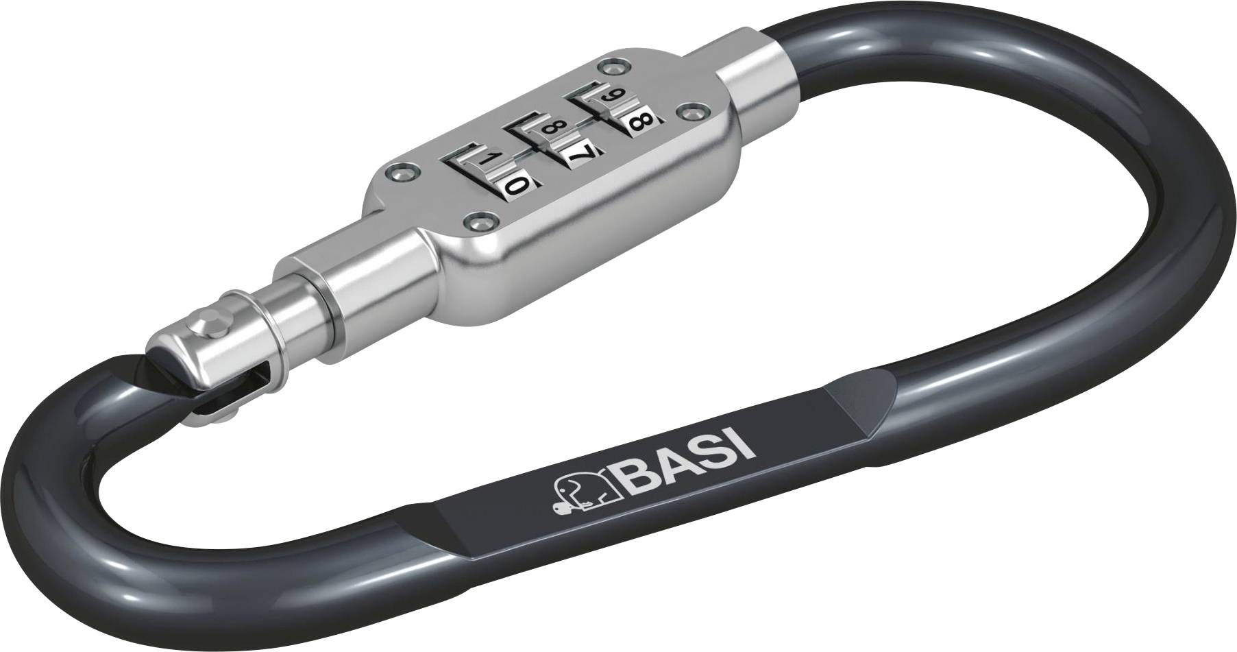 Basi 0006-0104-1100 - karabijnhaak - aluminium geëloxeerd - 3-cijferige cijfercombinatie - zwart - 0006-0104-100 (Ø x l) 6 mm x 95 mm afbeelding