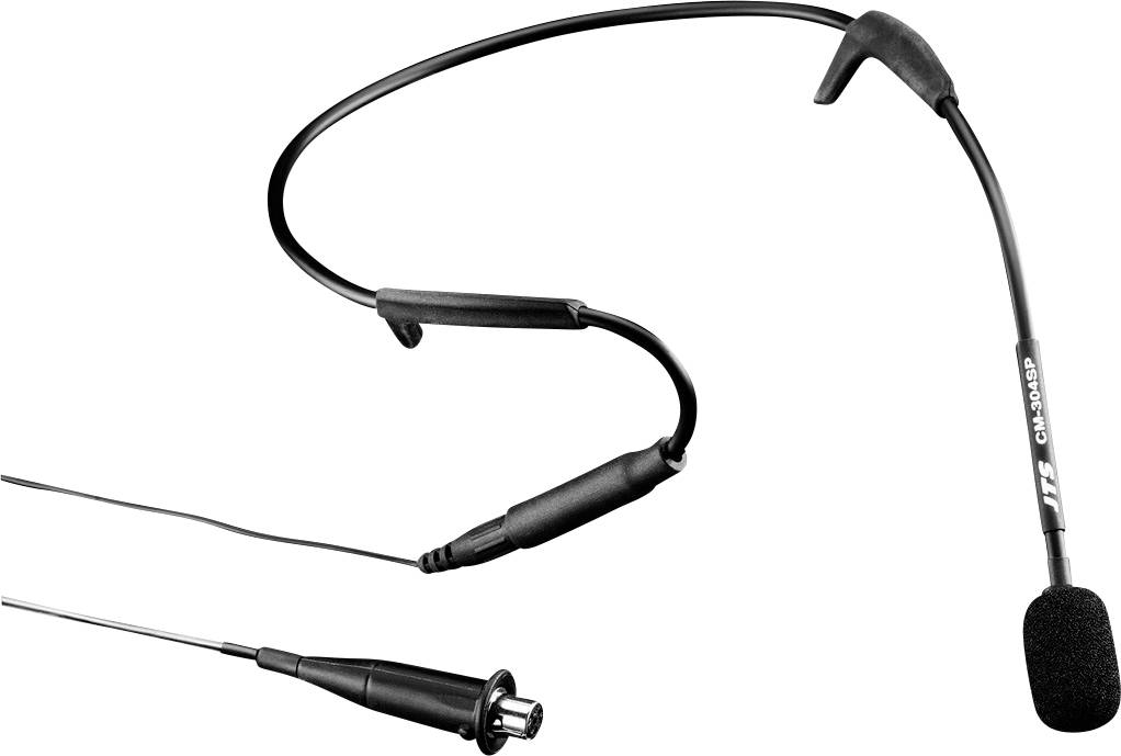 Headset mikrofón s náušníkmi, flexibilný a ľahký, ideálny pre prezentácie alebo javiskové vystúpenia. Číslo modelu viditeľné.