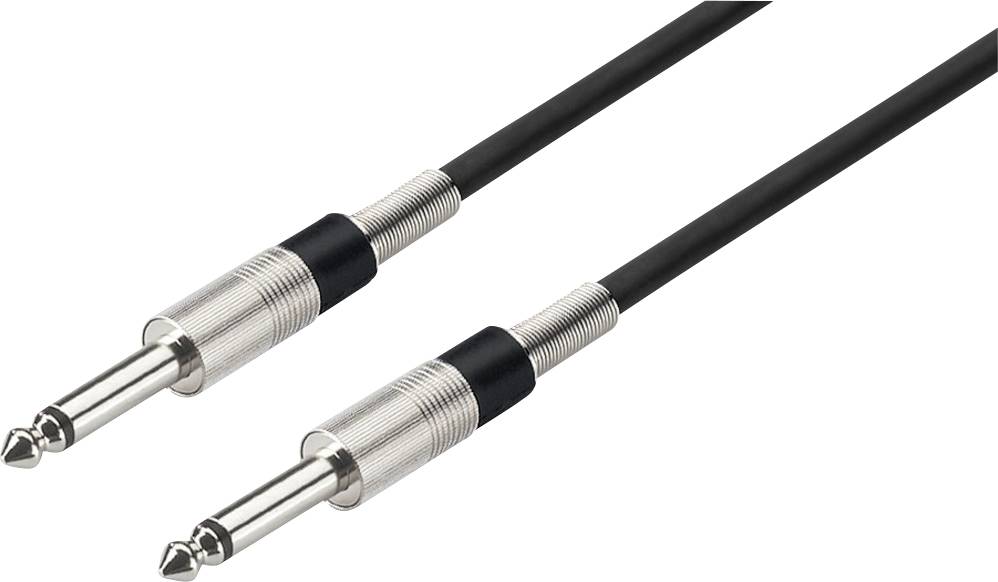 Dva 6,35-mm jack káble s kovovými konektormi a čiernymi vodičmi, vhodné pre audio pripojenia.