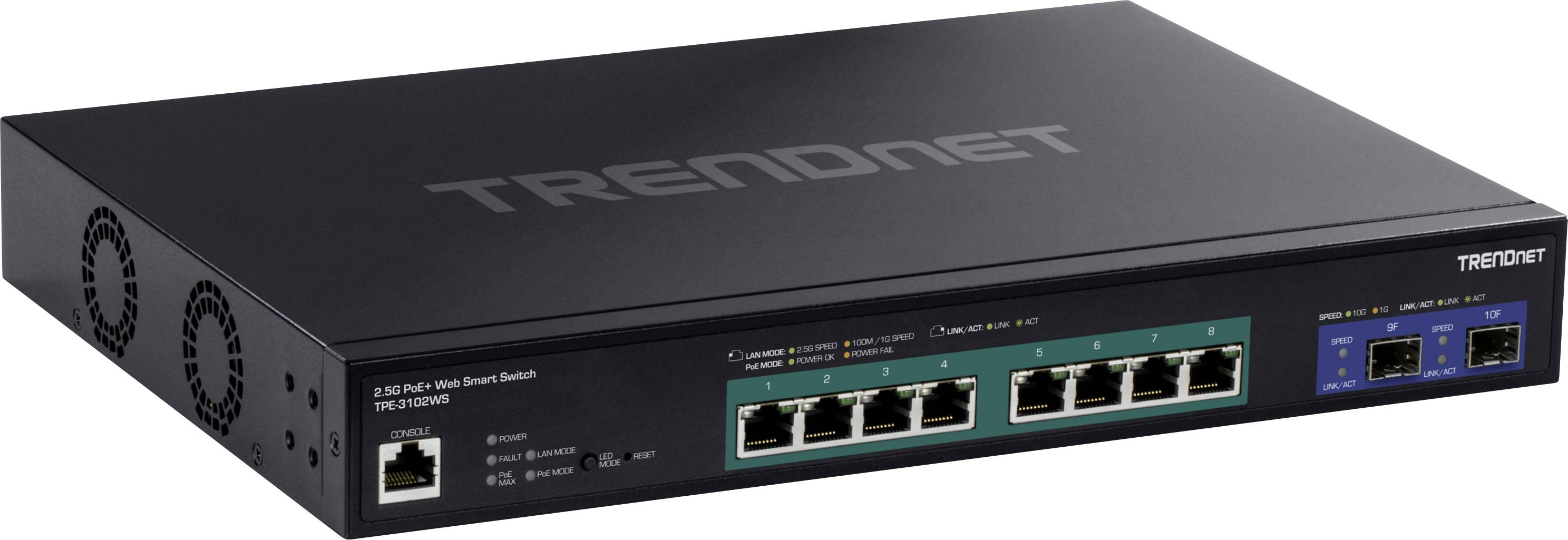 TRENDnet TPE-3102WS 10-poorts 2.5G-switch, Web Smart PoE+ met 10G SFP+ sleuven afbeelding