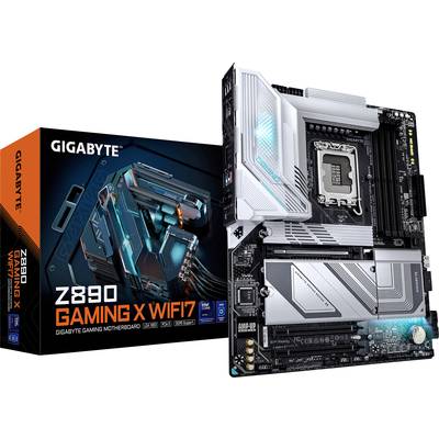Doska Gigabyte Z690 Gaming X WIFI7 vedľa obalu, zobrazujúca konektory a chladiaci systém. Vhodná pre herné počítače, podporuje WiFi 7.