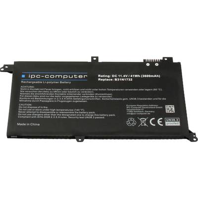 Nálepka batérie pre 'ipc-computer' so špecifikáciami: 11,4V, 4100mAh, Li-Polymér. Upozornenia: Nespaľovať, nevystavovať horúcim teplotám.