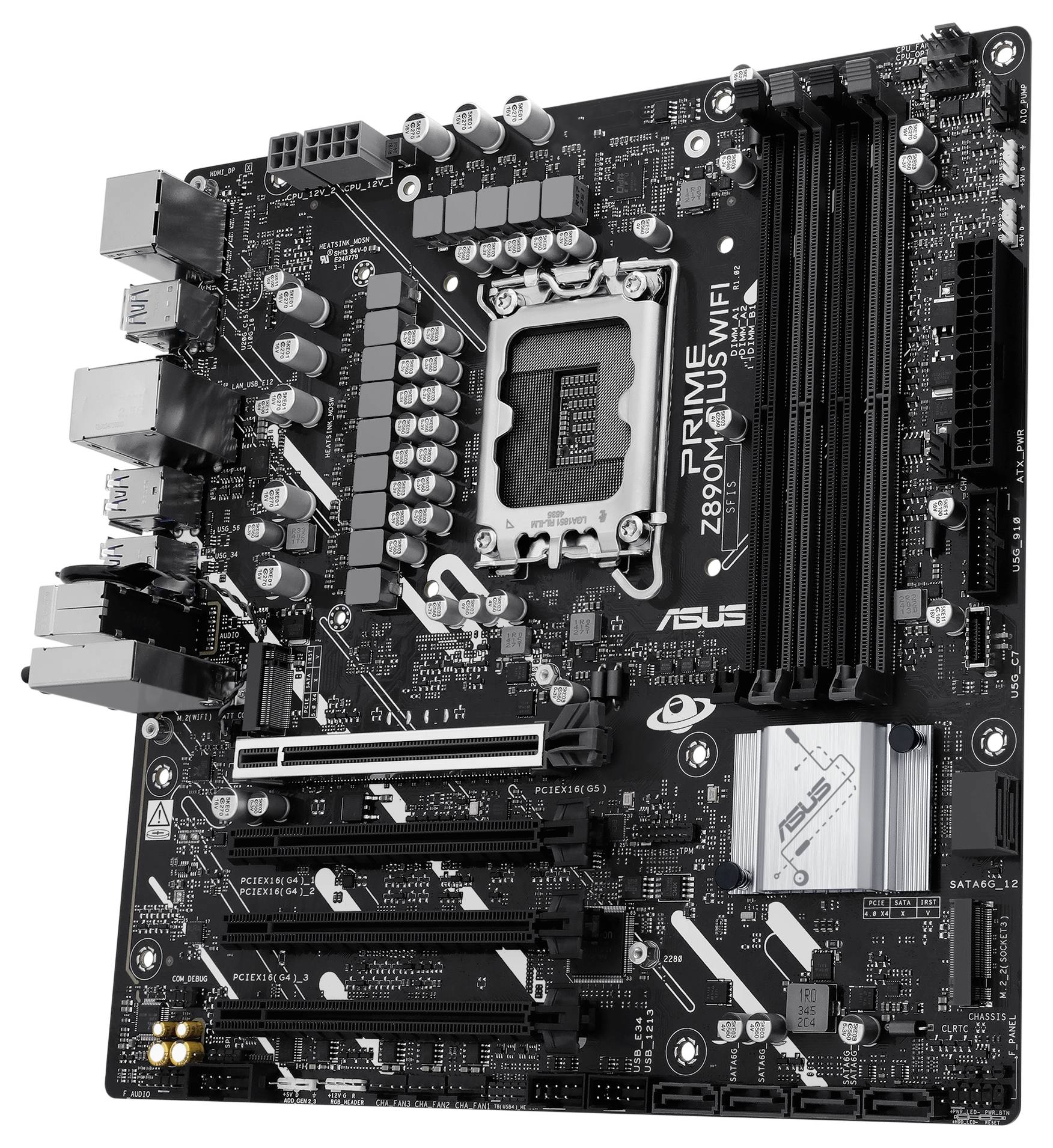 'Základná doska ASUS Prime Z690-P WiFi s viacerými PCIe slotmi, slotmi pre RAM a soklom pre CPU, vhodná pre výkonné stolové systémy.'