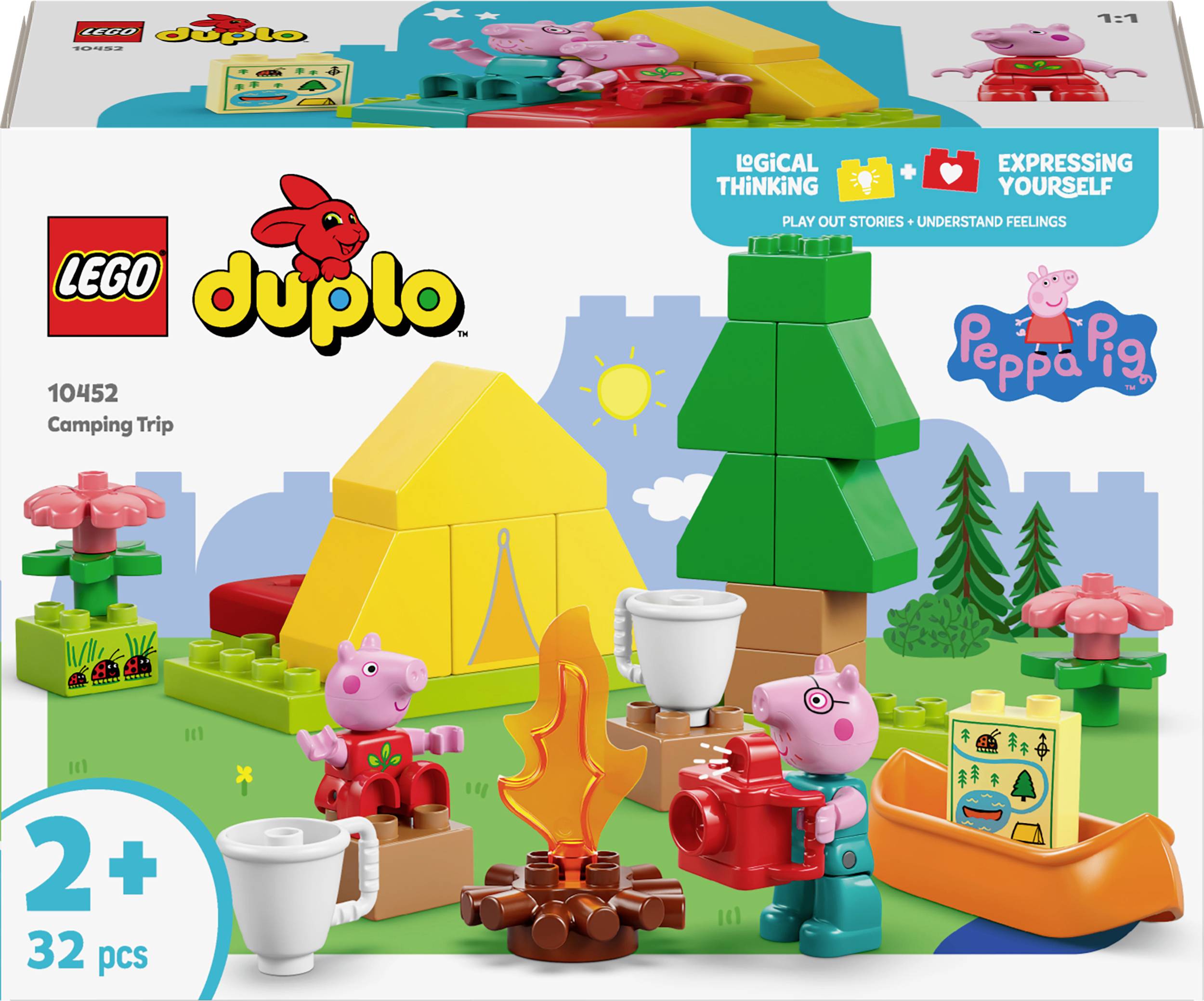 Peppa Pig Lego Duplo Set na Kempovanie: Dve figúrky, stan, strom a táboriskom. Podporuje logické myslenie a vyjadrenie emócií. Vhodné od 2 rokov.