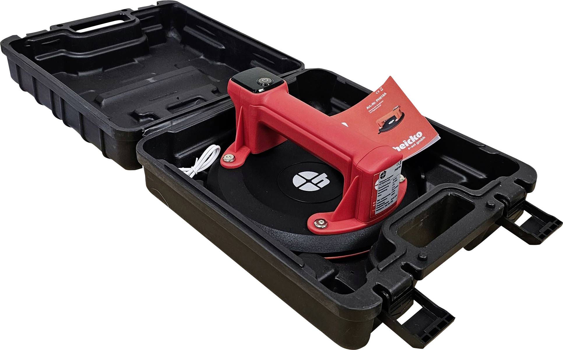 Heicko PH618A 1-kopzuignap met ingebouwde elektrische vacuümpomp en vacuümaanduiding, incl. opbergkoffer, Ø 200 mm Belasting (max.): 150 kg afbeelding
