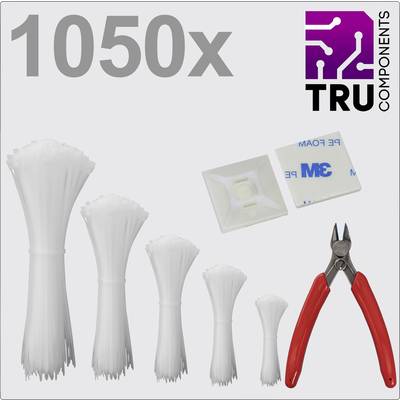 '1050x TRU COMPONENTS sada sťahovacích pások, pozostávajúca z viacerých veľkostí sťahovacích pások, montážnych príchytiek a bočných štípačiek.'