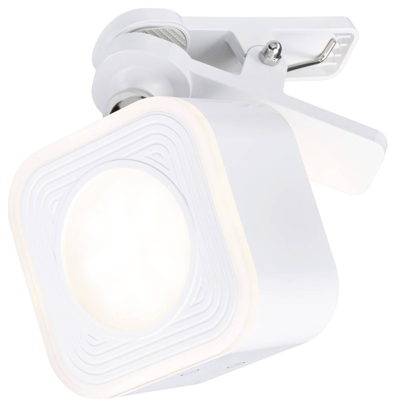 Štvorcový biely LED reflektor so zaoblenými hranami, vhodný na montáž na strop.