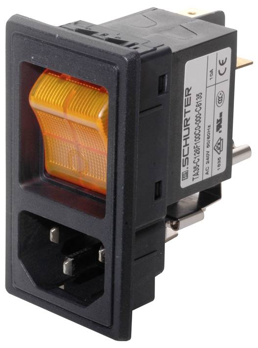 Schurter 3-107-924 Connettore IEC Spina dritta Tot poli: 3 10 mA Nero 1 pz.