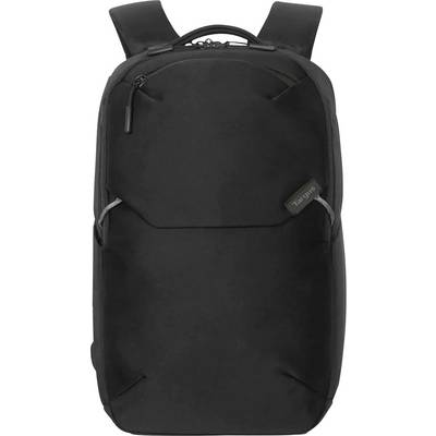 Čierny batoh s úzkym dizajnom, dvomi ramenným popruhmi a viacerými zipsami, vhodný pre laptopy a každodenné použitie.