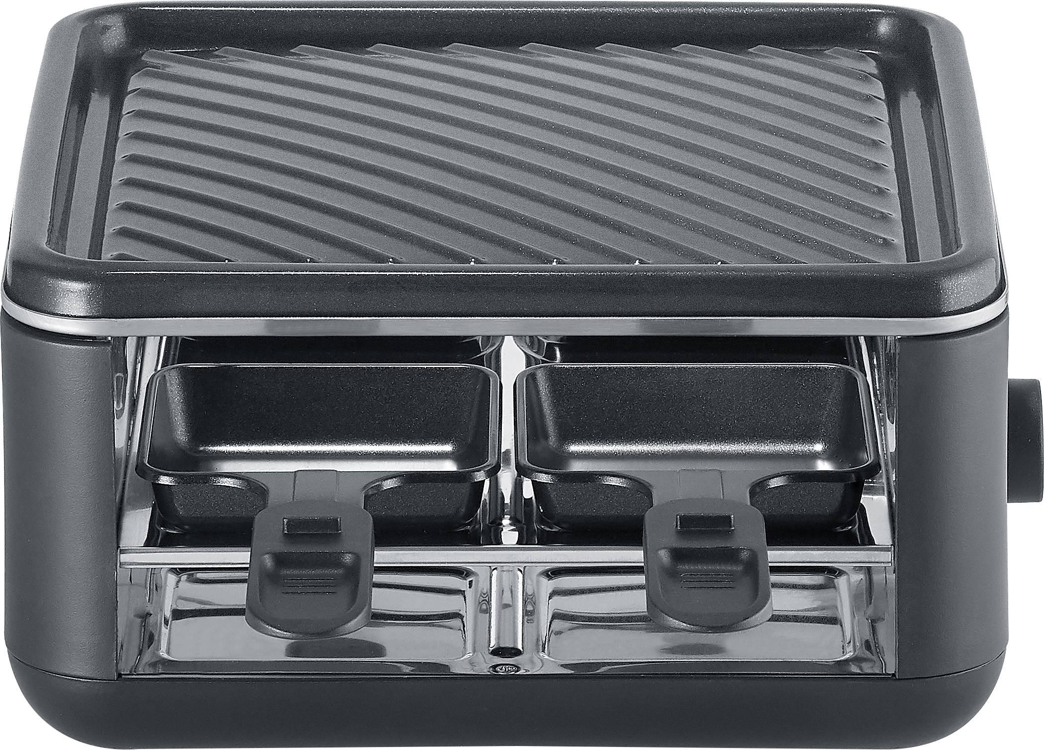 Severin 2360 Raclette Rivestimento antiaderente, 4 vaschette, Funzione grill, Spia luminosa Nero