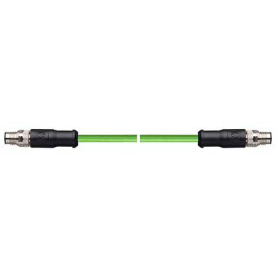 Dva čierne konektory prepojené zeleným káblom, čo poukazuje na priemyselné aplikácie alebo elektronické prepojenia.