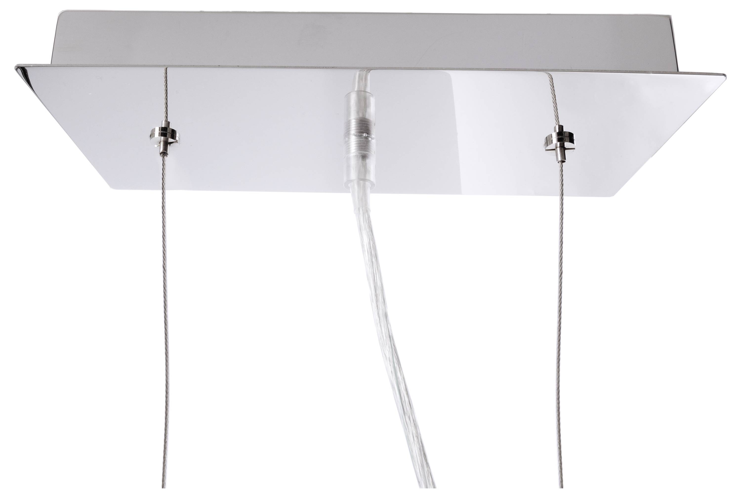 Obdĺžniková, moderná stropná konzola s dvoma káblami. Je minimalistická v dizajne a slúži ako upevnenie pre svetlo.