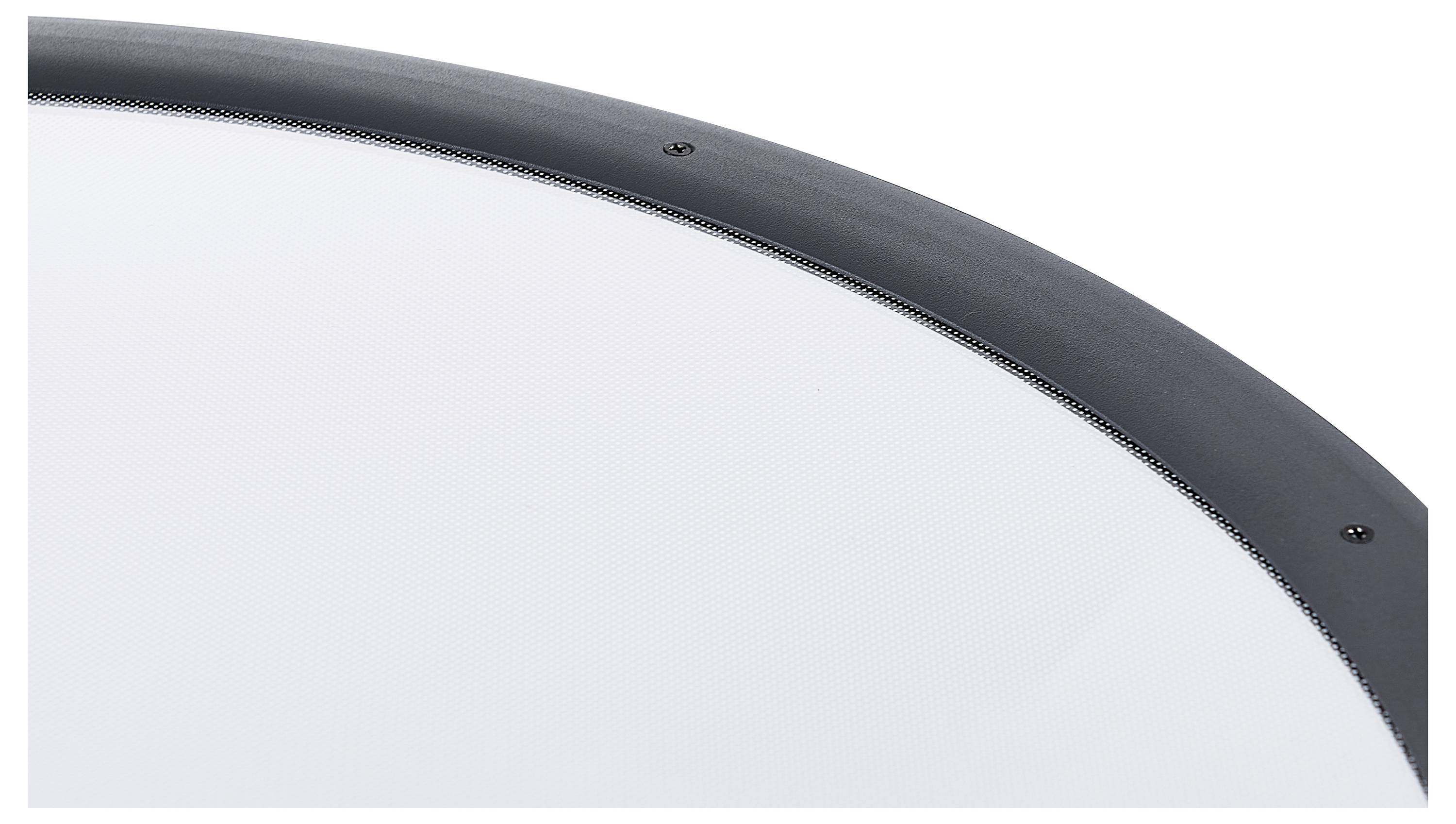 Čierny kruhový rámec obklopuje bielu plochu, pravdepodobne výsek ušného bubienka alebo reproduktora.