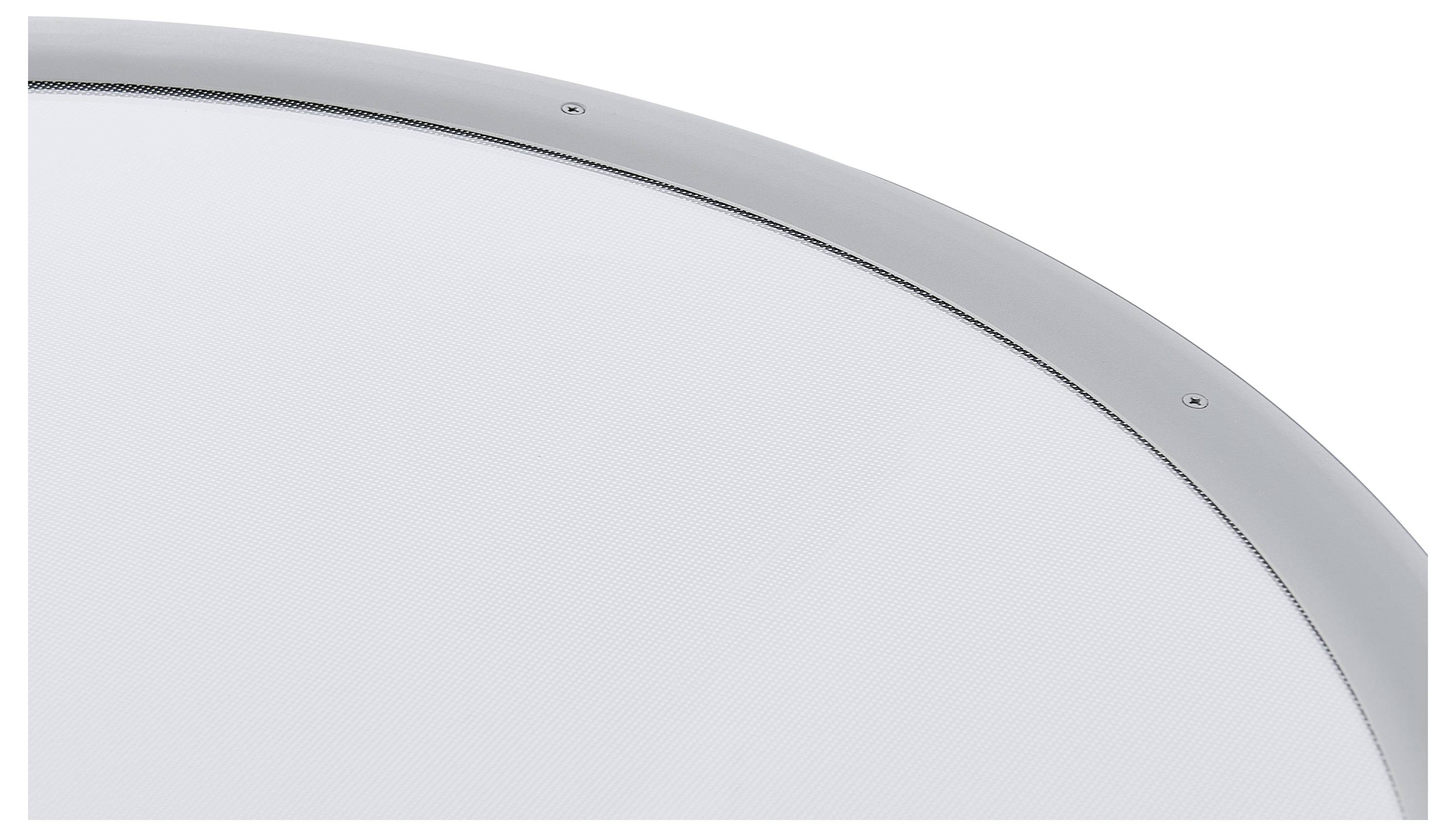 Oblúkovitý sivý kovový rám lemuje hladkú bielu plochu.