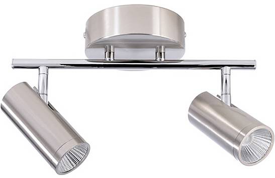 Kovová stropná lampa s dvoma nastaviteľnými valcovými žiaričmi. Ideálna pre cielenú svetelnú atmosféru v moderných interiéroch.