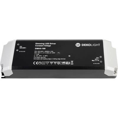 Stmievateľný LED driver od Dekolight s konštantným napätím. Model DIM48-100, vstup: 220-240V, výstup: 48V, max: 2.1A.