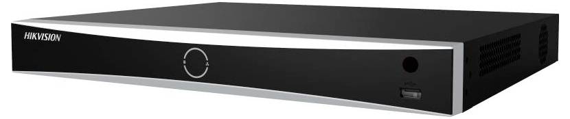 Čierny digitálny videorekordér pre monitorovacie aplikácie, s USB portom vpredu a centrálnym ovládacím tlačidlom.