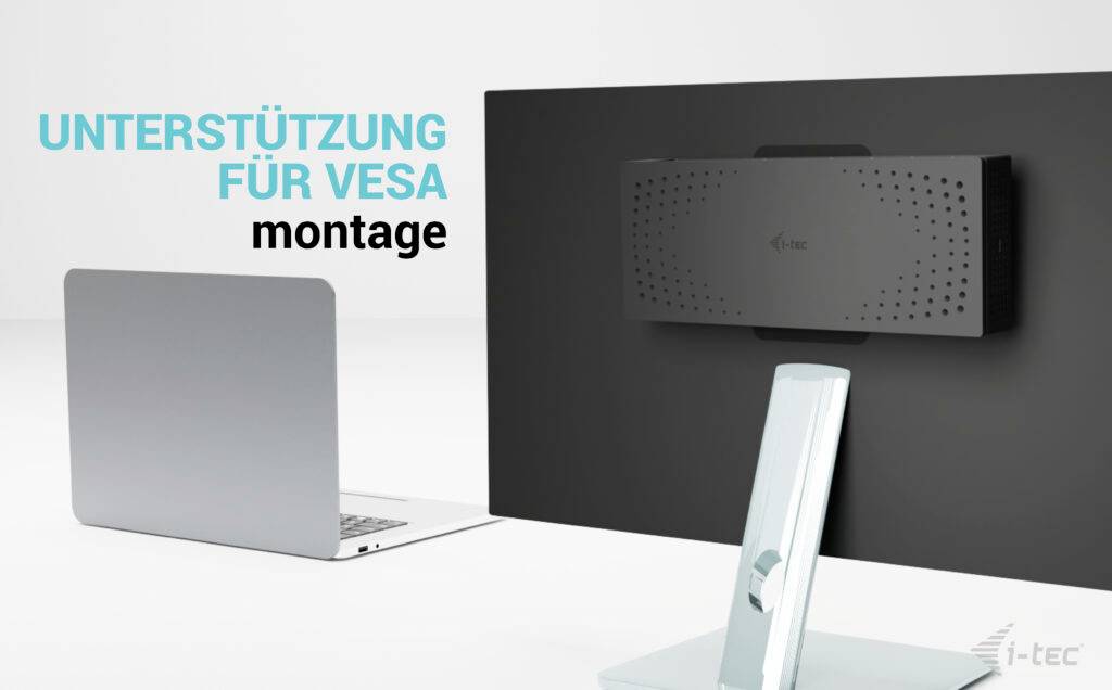 Notebook a monitor so stojanom. Text: 'Podpora pre VESA uchytenie'.