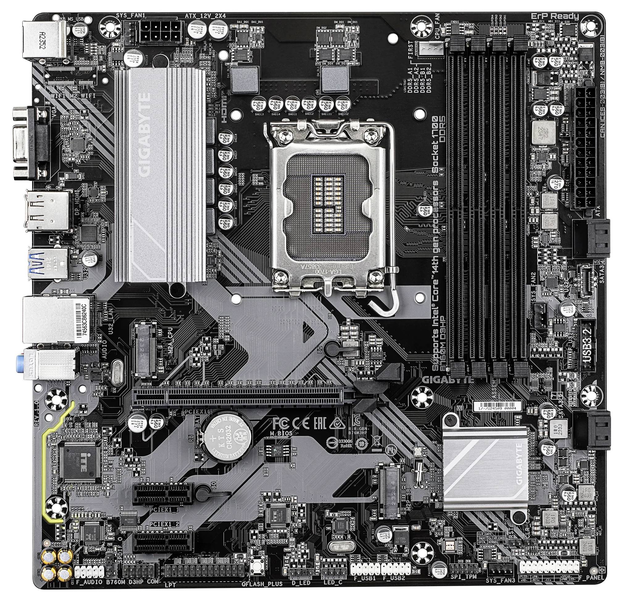 Základná doska od GIGABYTE, model H610M Plus D3, zobrazuje rôzne konektory a sloty pre počítačové komponenty ako procesor a RAM.