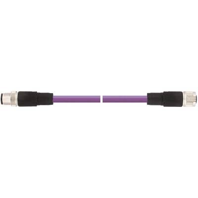 Fialový kábel s kovovými konektormi na oboch koncoch, vhodný pre priemyselné ethernetové aplikácie.
