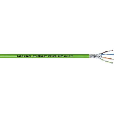 Zelený ethernetový kábel s odhaleným vodičom a nápisom 'LAPP KABEL STUTTGART ETHERLINE® Cat.7 Y'.