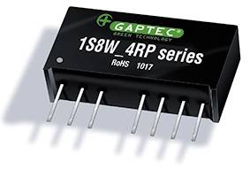 'GAPTEC 1S8W 4RP séria' čierna elektronická súčiastka so šiestimi kovovými kolíkmi a nápisom 'RoHS 1017' na hornej strane.
