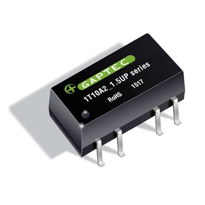 Čierny elektronický čip súčiastky s nápisom 'GAPTEC 1T10A2 1.5UP series, RoHS 1517' a niekoľkými kovovými konektormi.