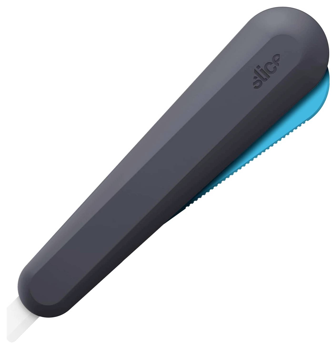 Čiernobiely ergonomický keramický bezpečnostný nôž so zaťahovacou čepeľou.