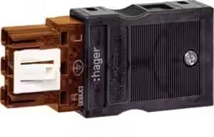 Hnedý a čierny elektrický konektor od Hageru, pohľad z boku.