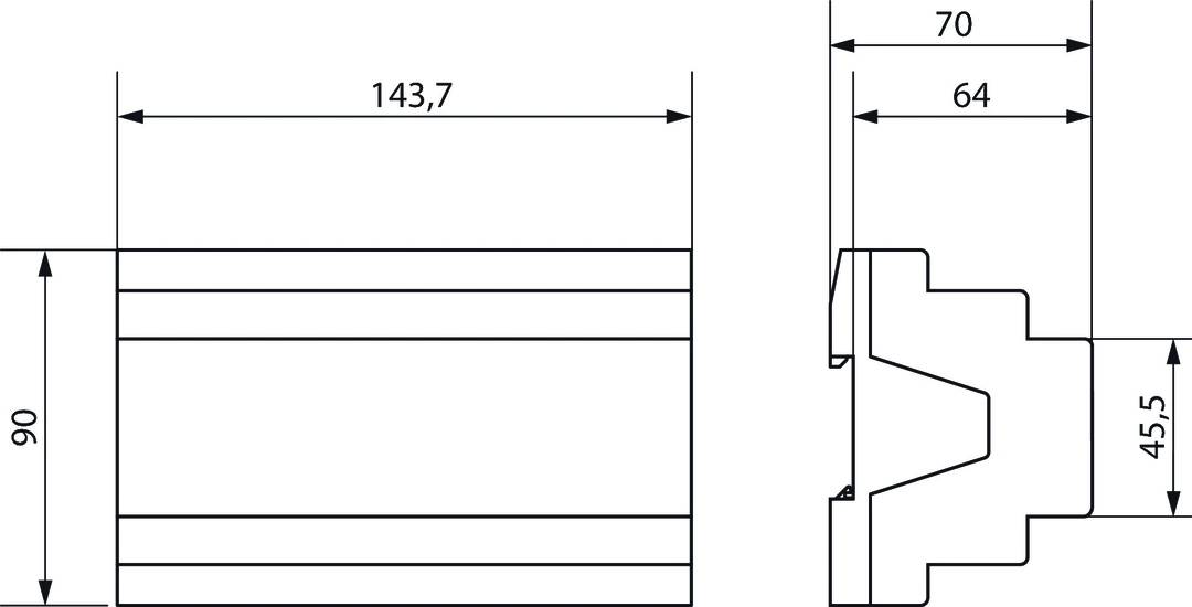 Technický výkres objektu s horizontálnymi líniami a rozmerom 143,7 mm v ľavom hornom rohu.