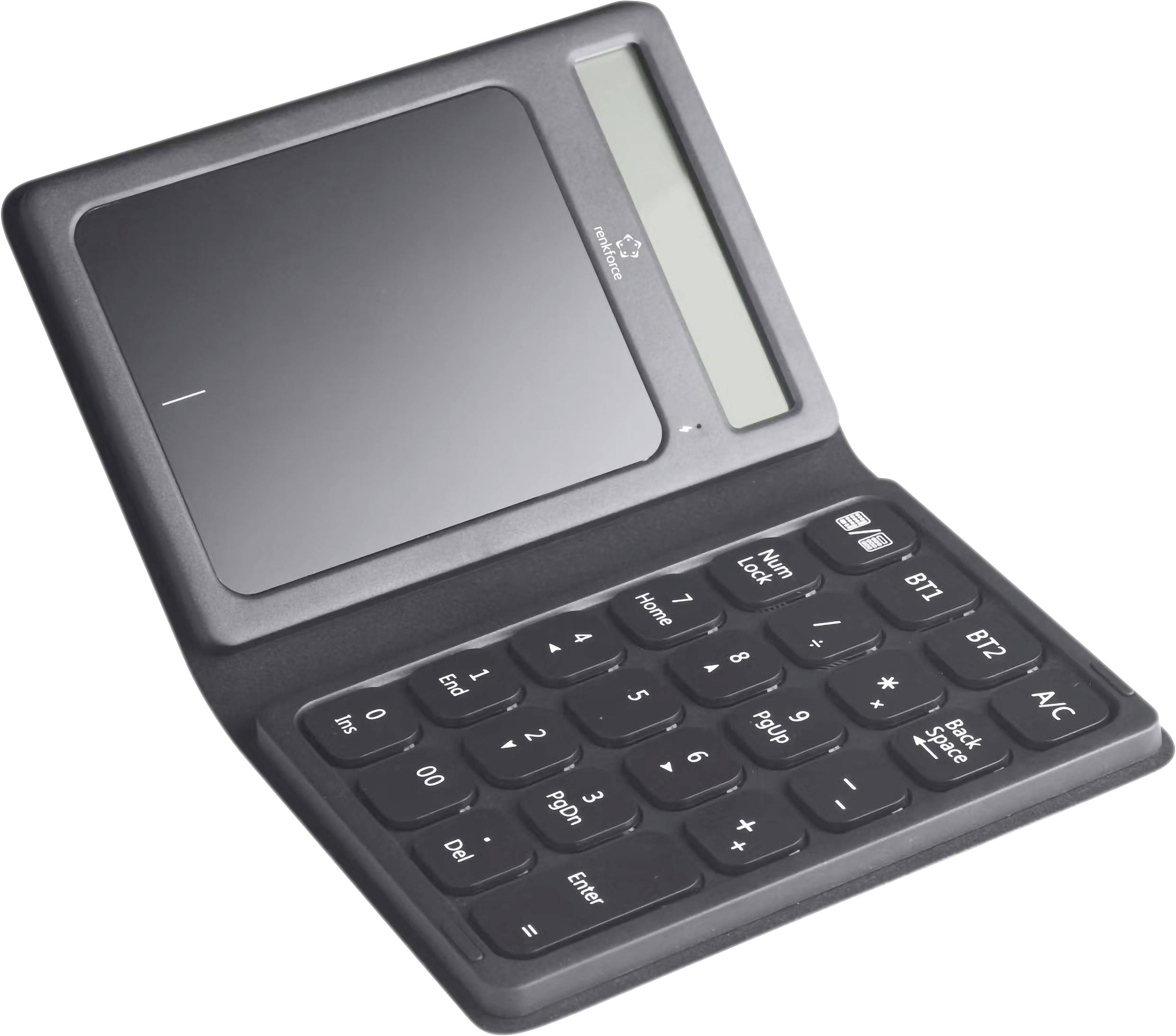 Renkforce RF-NK-300 Bluetooth® Tastierino numerico Pieghevole, Pulsanti silenziosi, Touchpad integrato, funzione calcolatrice Nero