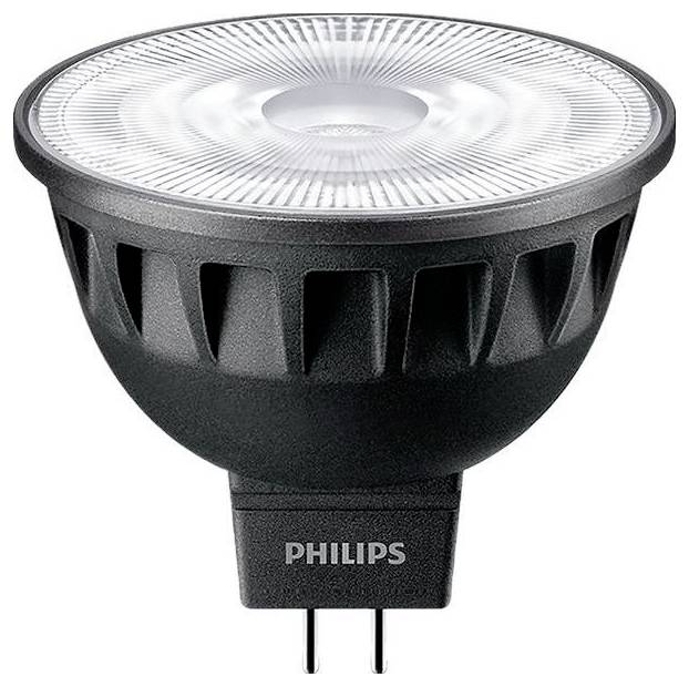 Čierna LED lampa značky Philips so základňou GU5.3, žiarivá, vhodná pre vnútornú osvětlení.
