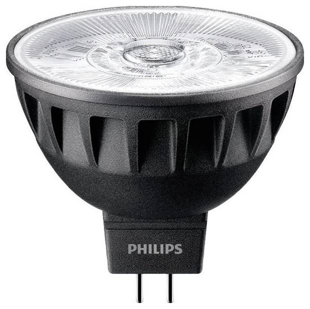 Čierna LED žiarovka s logom PHILIPS. Tvar je valcovitý s priehľadnou prednou časťou určenou na vyžarovanie svetla.