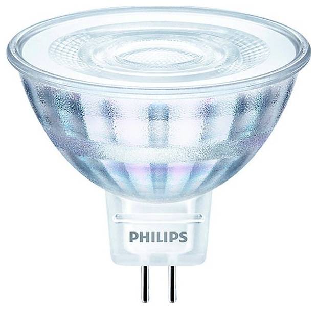LED žiarovka od Philips s päticou GU5.3, vhodná pre úsporné osvetlenie. Má okrúhlu, reflexnú šošovku.