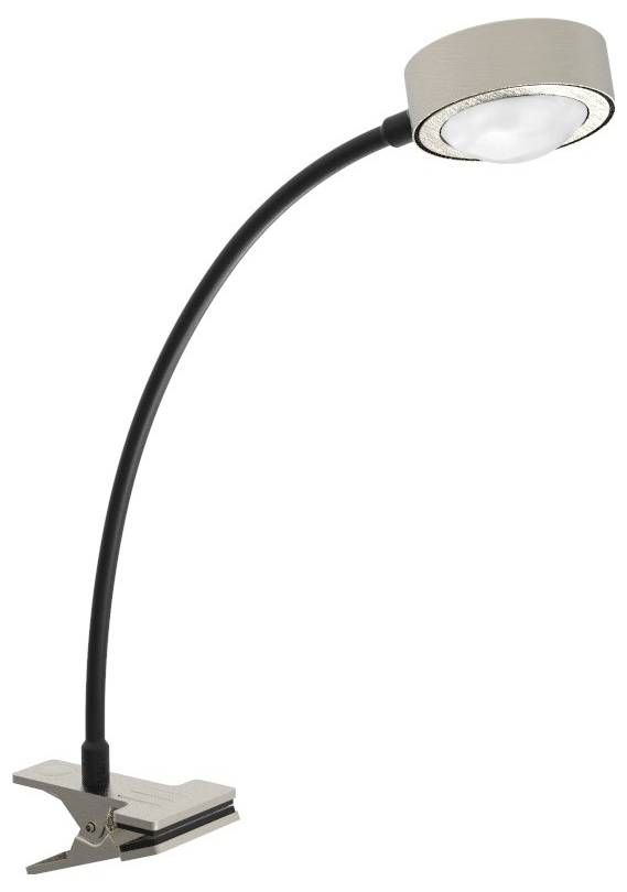 Nastaviteľná lampa so svorkou a flexibilným krkom. Ideálna na pripevnenie na stoly alebo police pre presmerované osvetlenie.