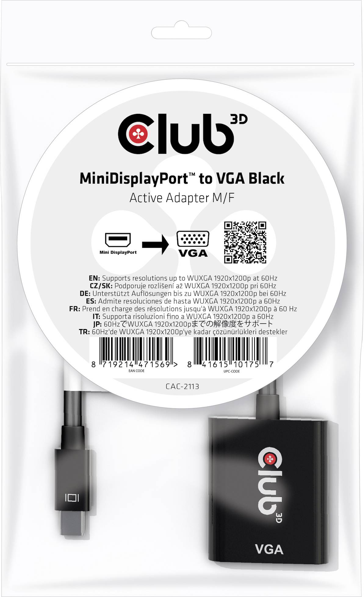 club3D CAC-2113 VGA Adattatore [1x Spina Mini DisplayPort - 1x Presa VGA] Nero 0.228 m