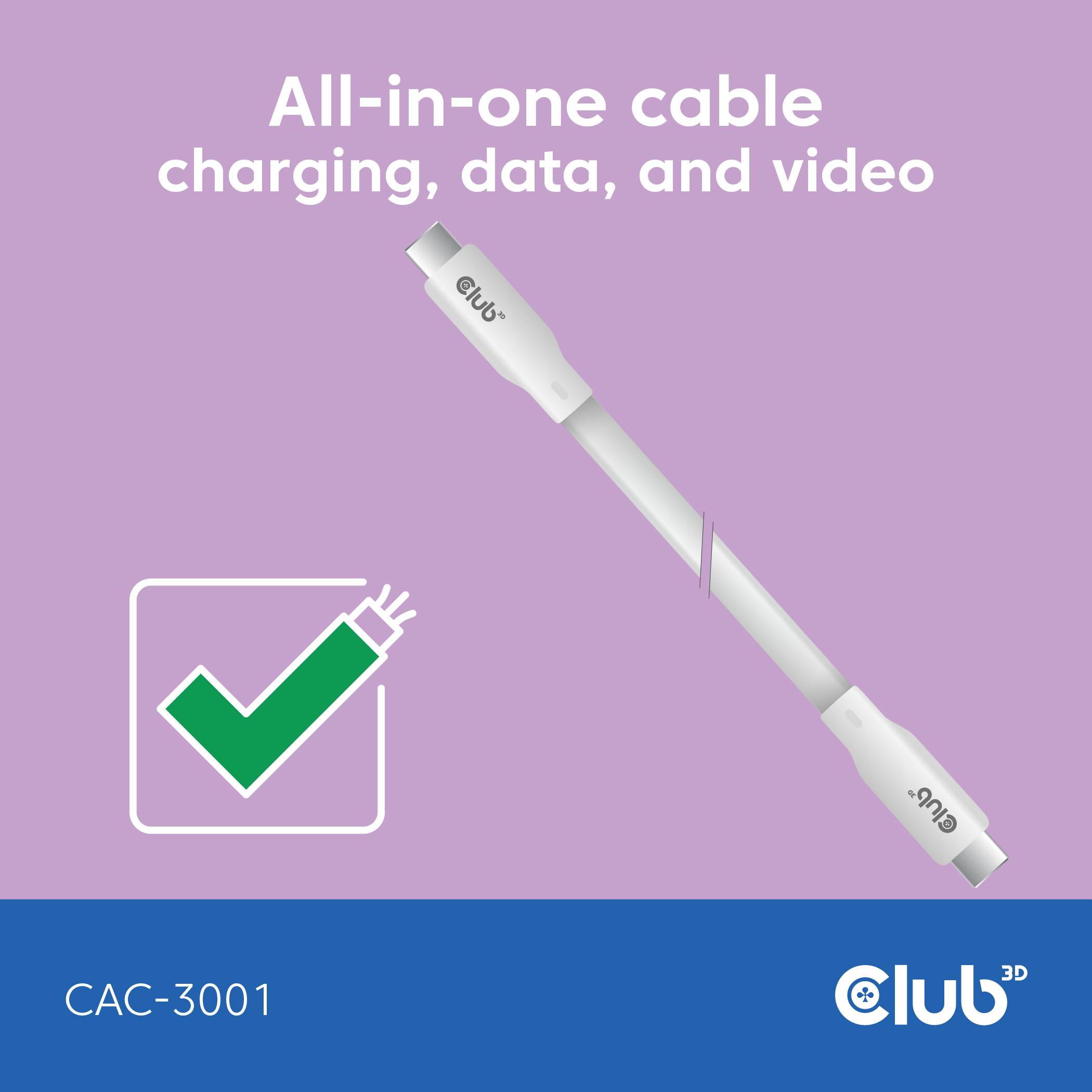 club3D Kábel USB-C USB 4.0 USB-C ® zástrčka 2.00 m biela CAC-3001-2